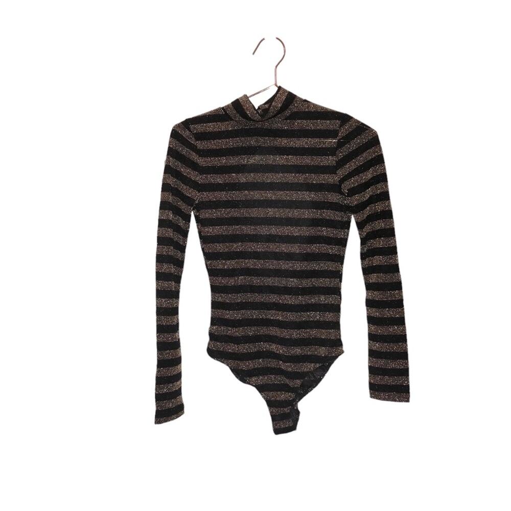 Win Win Apparel Black & Gold Glitter Cutout Bodysuit - Small